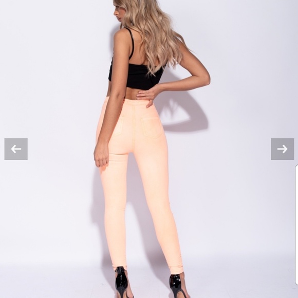 Peach Multi Slash High Waist Jeggings - Picture 2 of 5